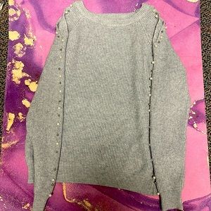 Cold shoulder, pearl beaded sweater